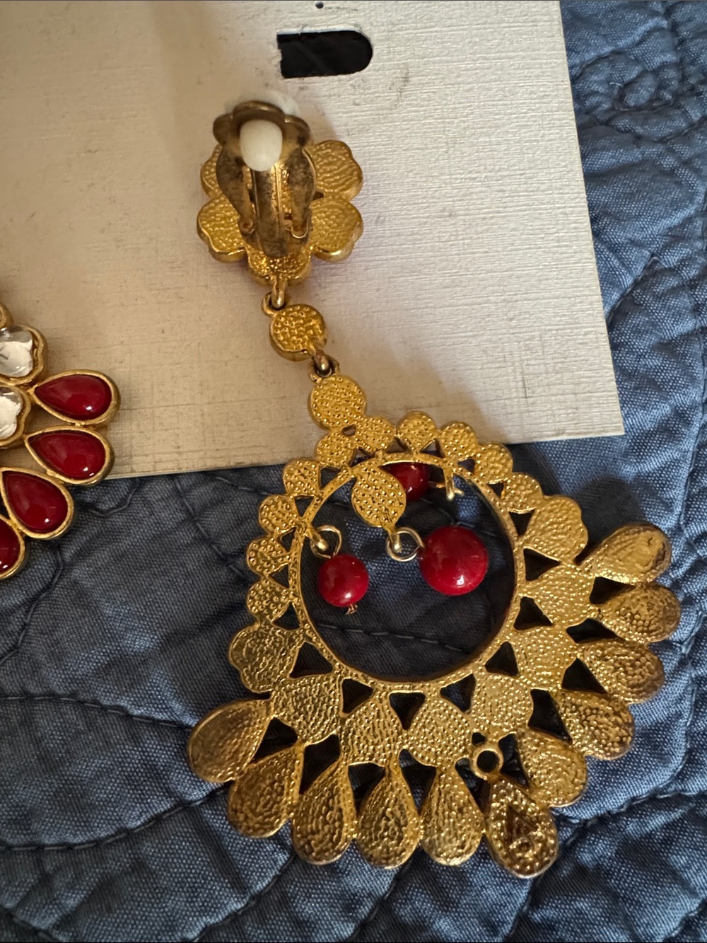 Amrita Singh Red and Gold Enamel Kundan Chandbali Earrings - Picture 2 of 4